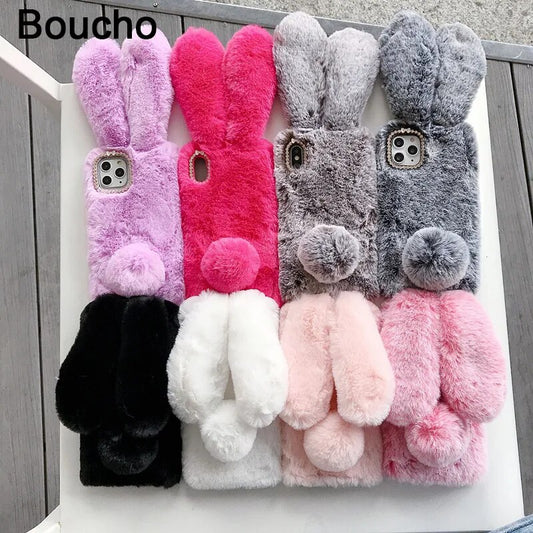 Cute Rabbit Warm Fur Phone Case