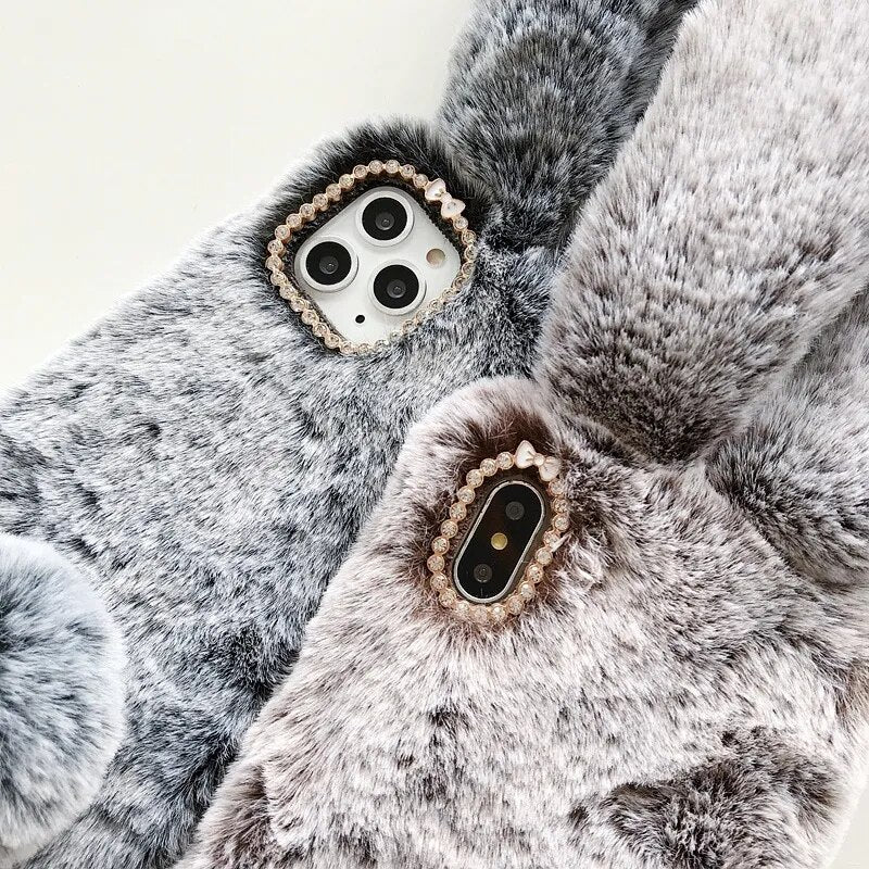 Cute Rabbit Warm Fur Phone Case