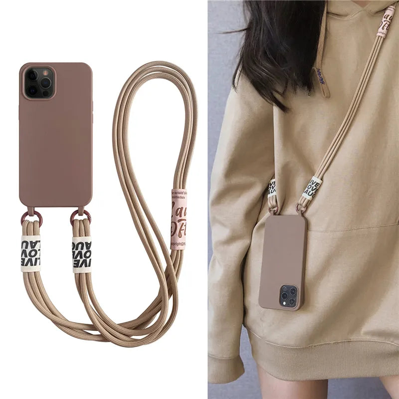 Luxury Crossbody Lanyard Necklace Liquid Silicone Phone Case