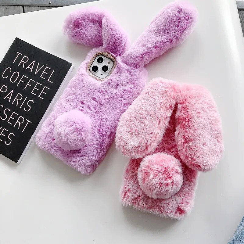 Cute Rabbit Warm Fur Phone Case