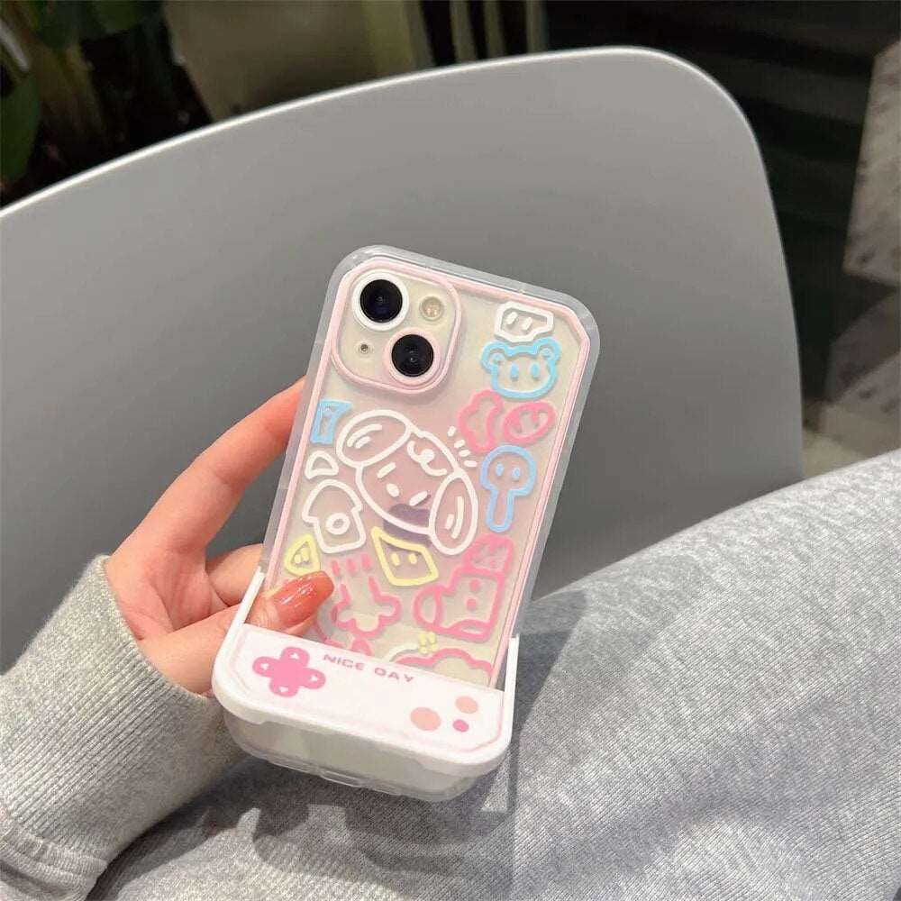 Colorful Cartoon Flower With Invisible Stand Holder Phone Case