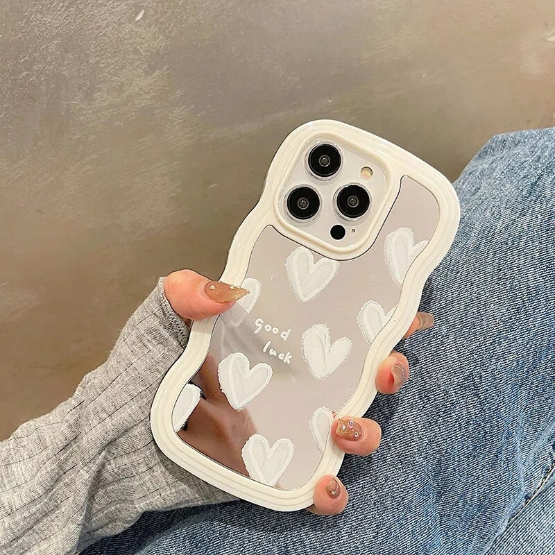 Lovely White Heart Mirror Phone Case