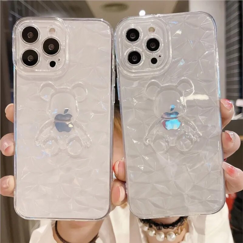 Transparent Soft TPU Diamond Bear iPhone Case