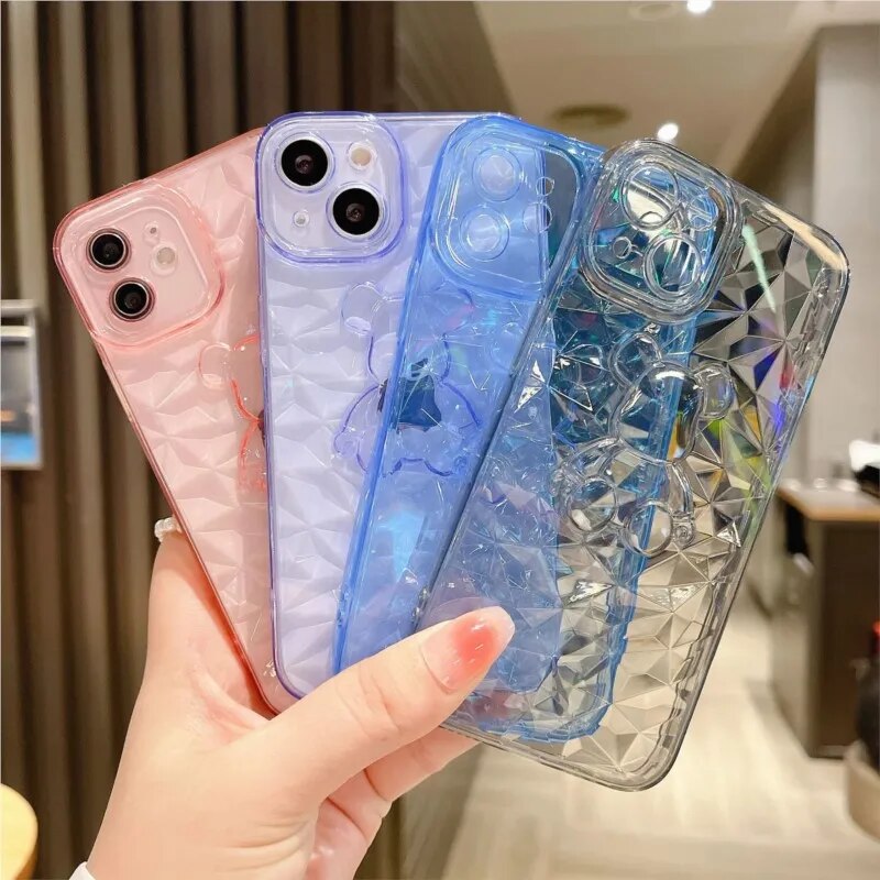 Transparent Soft TPU Diamond Bear iPhone Case