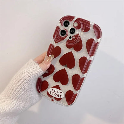 Wine Red Heart Pattern Lovers Phone Case