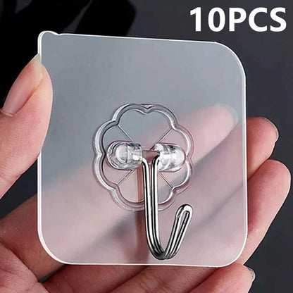 Transparent Stainless Steel Strong Self Adhesive Hooks (10 pcs)