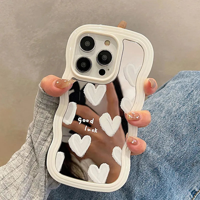 Lovely White Heart Mirror Phone Case