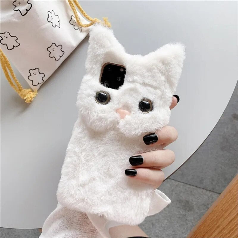 Adorable Plush Cat 3D Cartoon iPhone Case