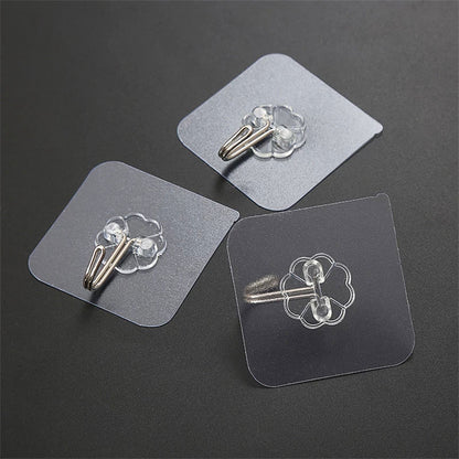 Transparent Stainless Steel Strong Self Adhesive Hooks (10 pcs)