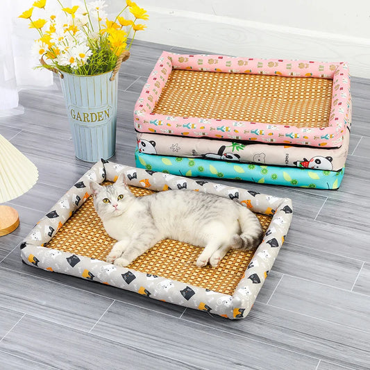 Pet Cat Bed Mat - Rattan Woven Cooling Bed for Small Dogs and Cats 🐾