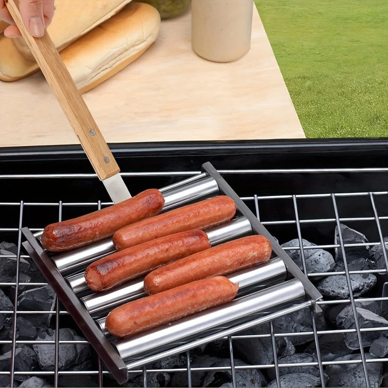 Stainless Steel Sausage Grilling Roller with Wooden Handle 🌭🔥