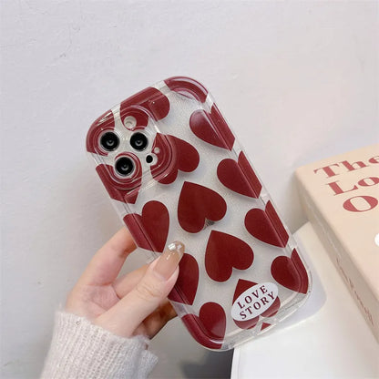 Wine Red Heart Pattern Lovers Phone Case