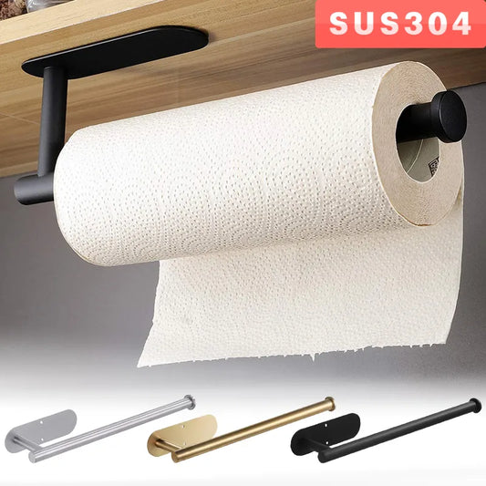 Stainless Steel Adhesive Paper Towel Holder and Storage Rack