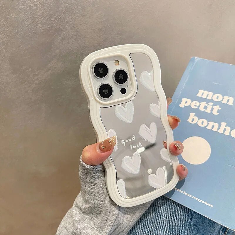 Lovely White Heart Mirror Phone Case