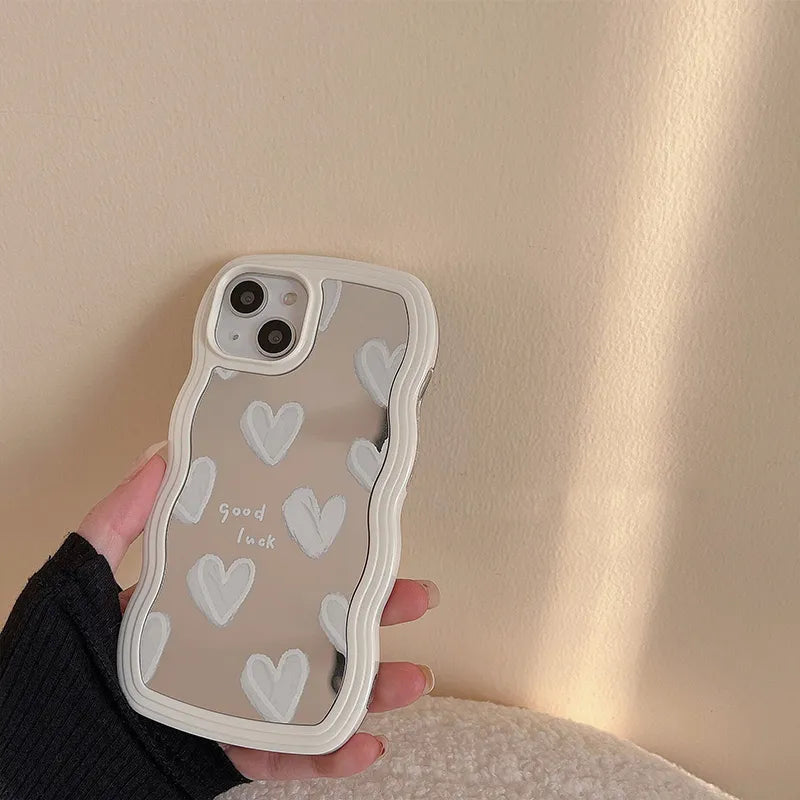 Lovely White Heart Mirror Phone Case