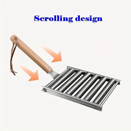 Stainless Steel Sausage Grilling Roller with Wooden Handle 🌭🔥