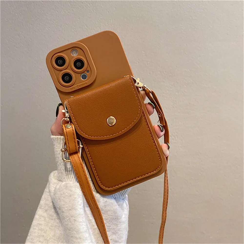 Leather Wallet Crossbody Neckband Phone Case