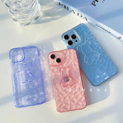 Transparent Soft TPU Diamond Bear iPhone Case