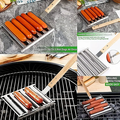 Stainless Steel Sausage Grilling Roller with Wooden Handle 🌭🔥