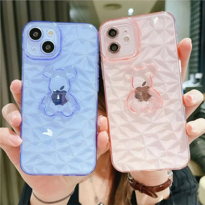 Transparent Soft TPU Diamond Bear iPhone Case