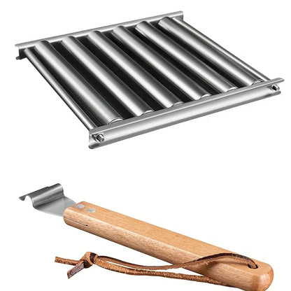 Stainless Steel Sausage Grilling Roller with Wooden Handle 🌭🔥