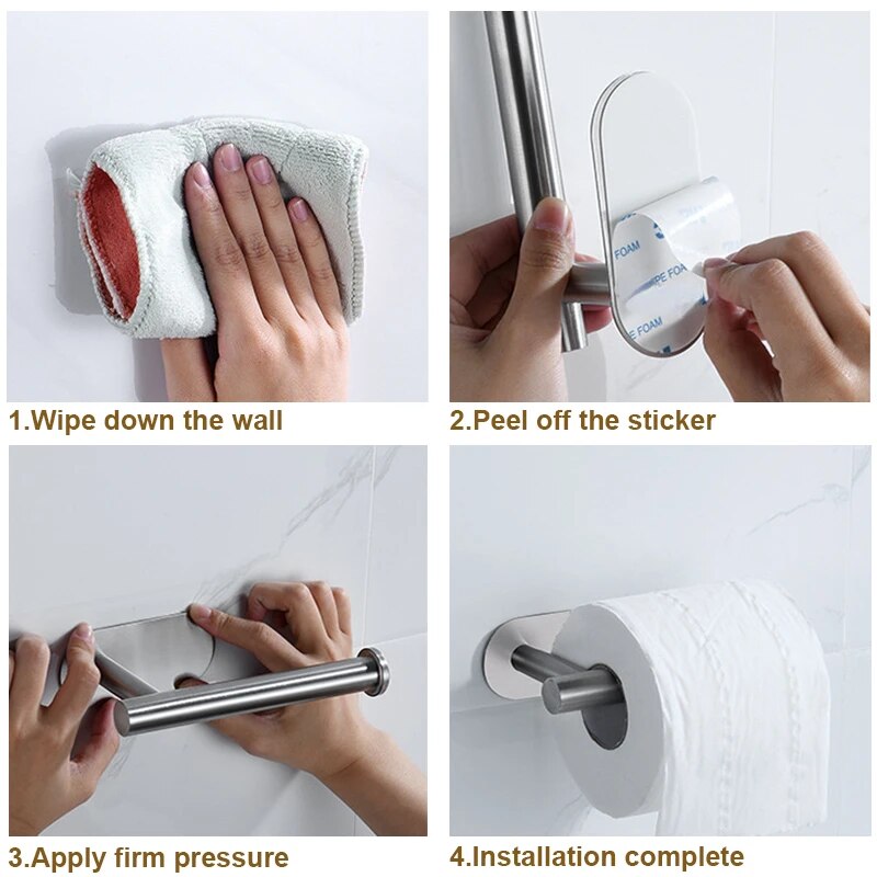 Stainless Steel Adhesive Paper Towel Holder and Storage Rack