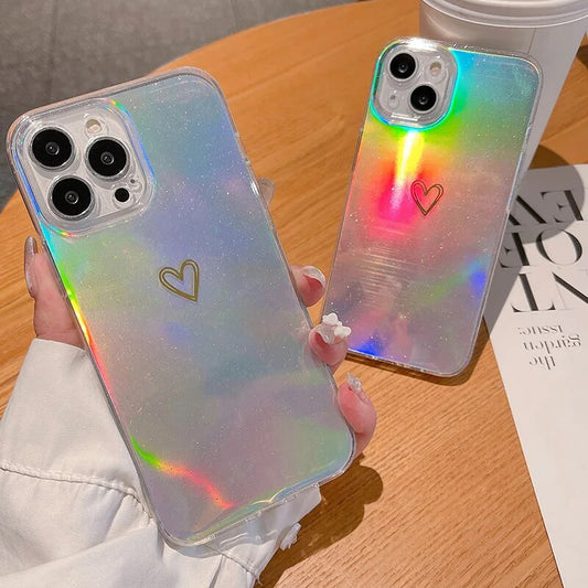 Glitter Laser Love Heart Phone Case