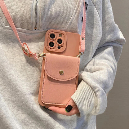 Leather Wallet Crossbody Neckband Phone Case