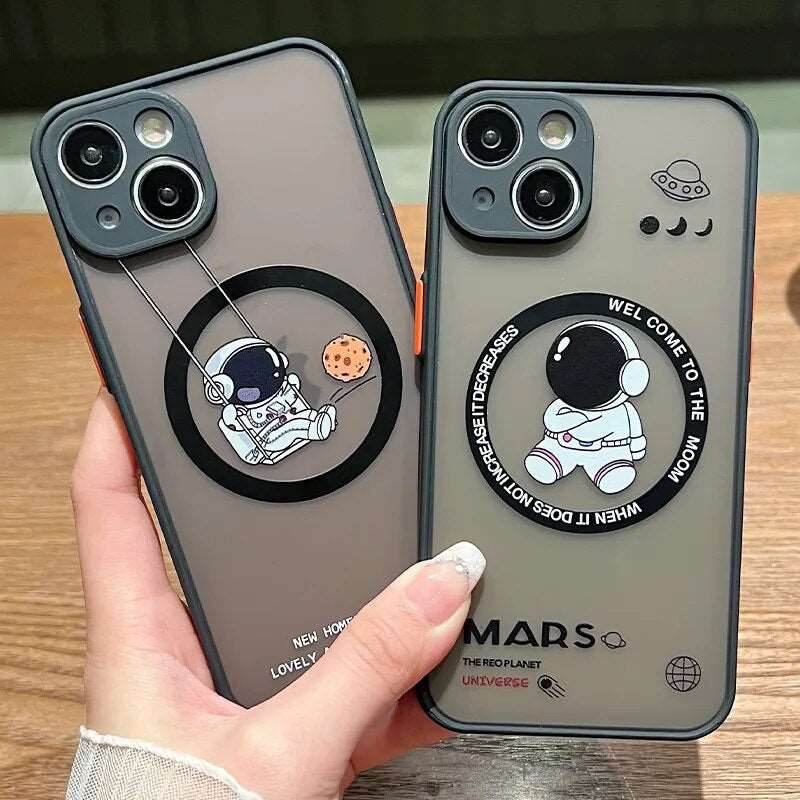 Cartoon Astronaut Lovers Acrylic Phone Case (V2)