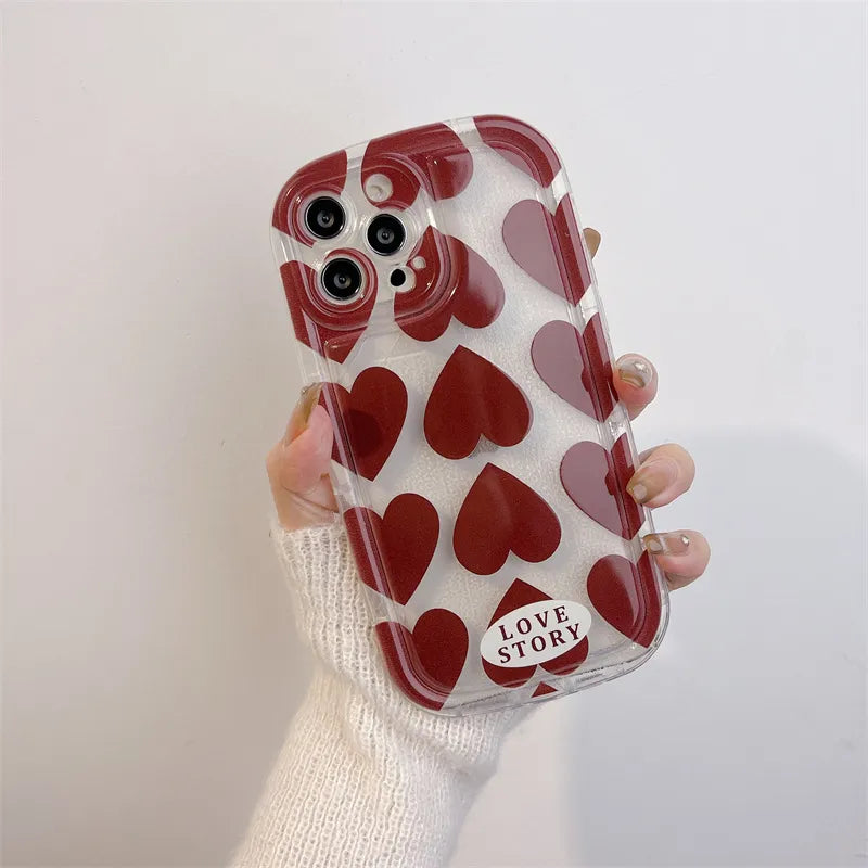 Wine Red Heart Pattern Lovers Phone Case