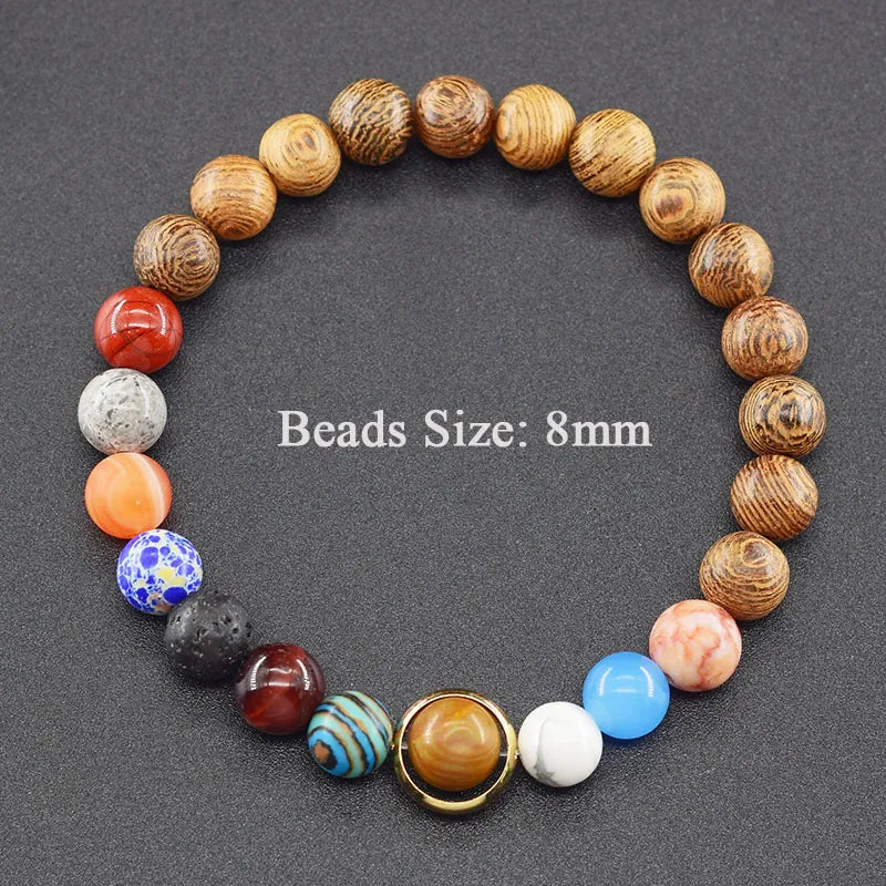 Universe Bracelet - Eight Planets + Wood Beads