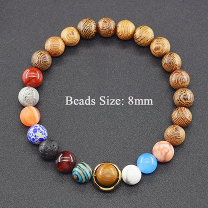 Universe Bracelet - Eight Planets + Wood Beads