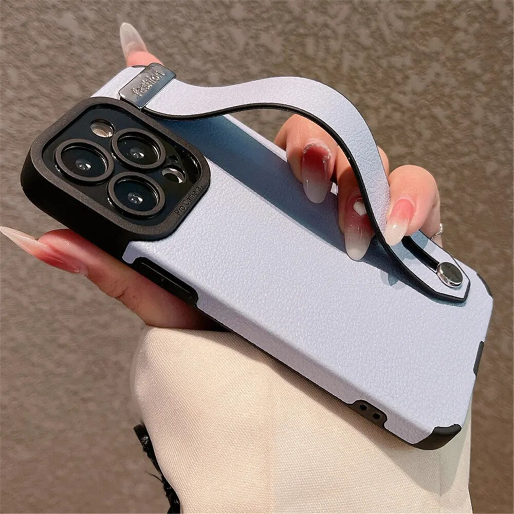 Leather Wrist Strap Holder Phone Case