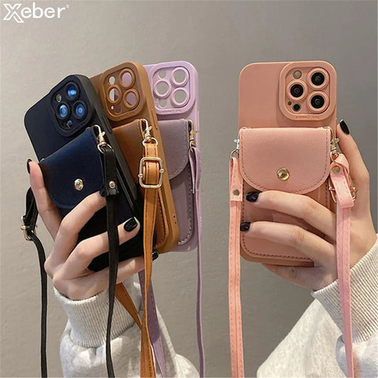 Leather Wallet Crossbody Neckband Phone Case