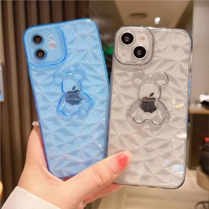 Transparent Soft TPU Diamond Bear iPhone Case