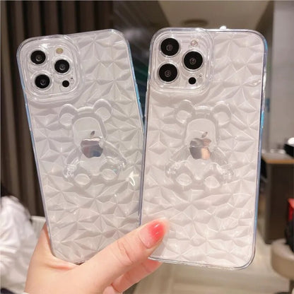 Transparent Soft TPU Diamond Bear iPhone Case