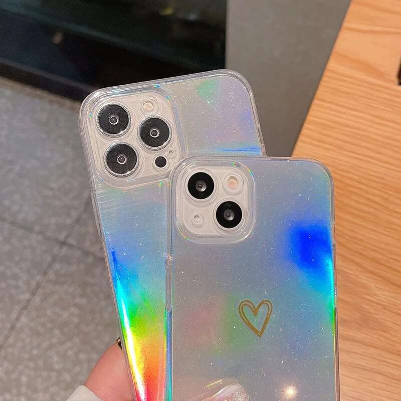 Glitter Laser Love Heart Phone Case