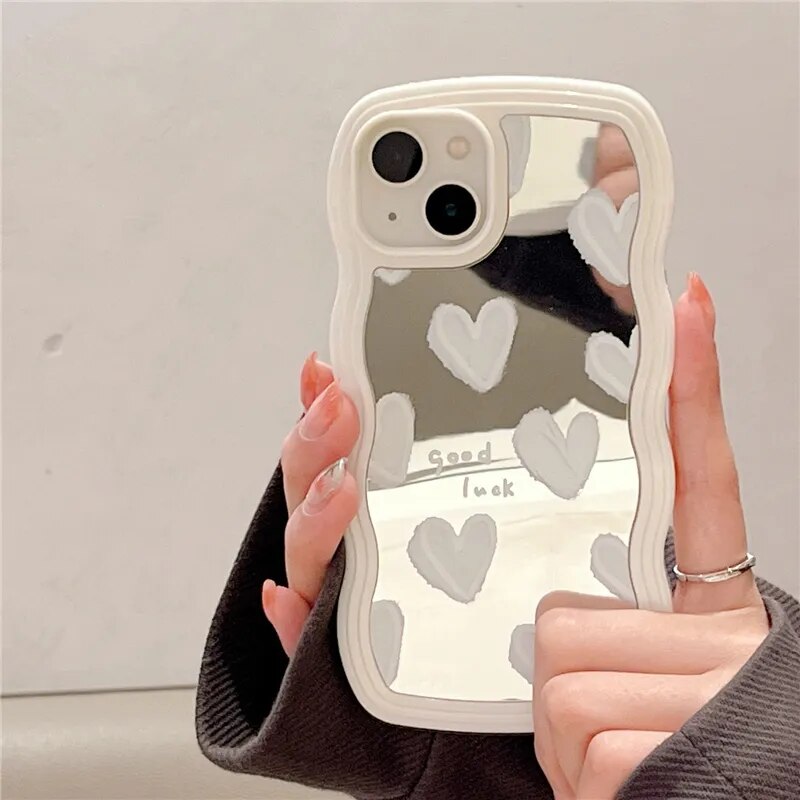 Lovely White Heart Mirror Phone Case