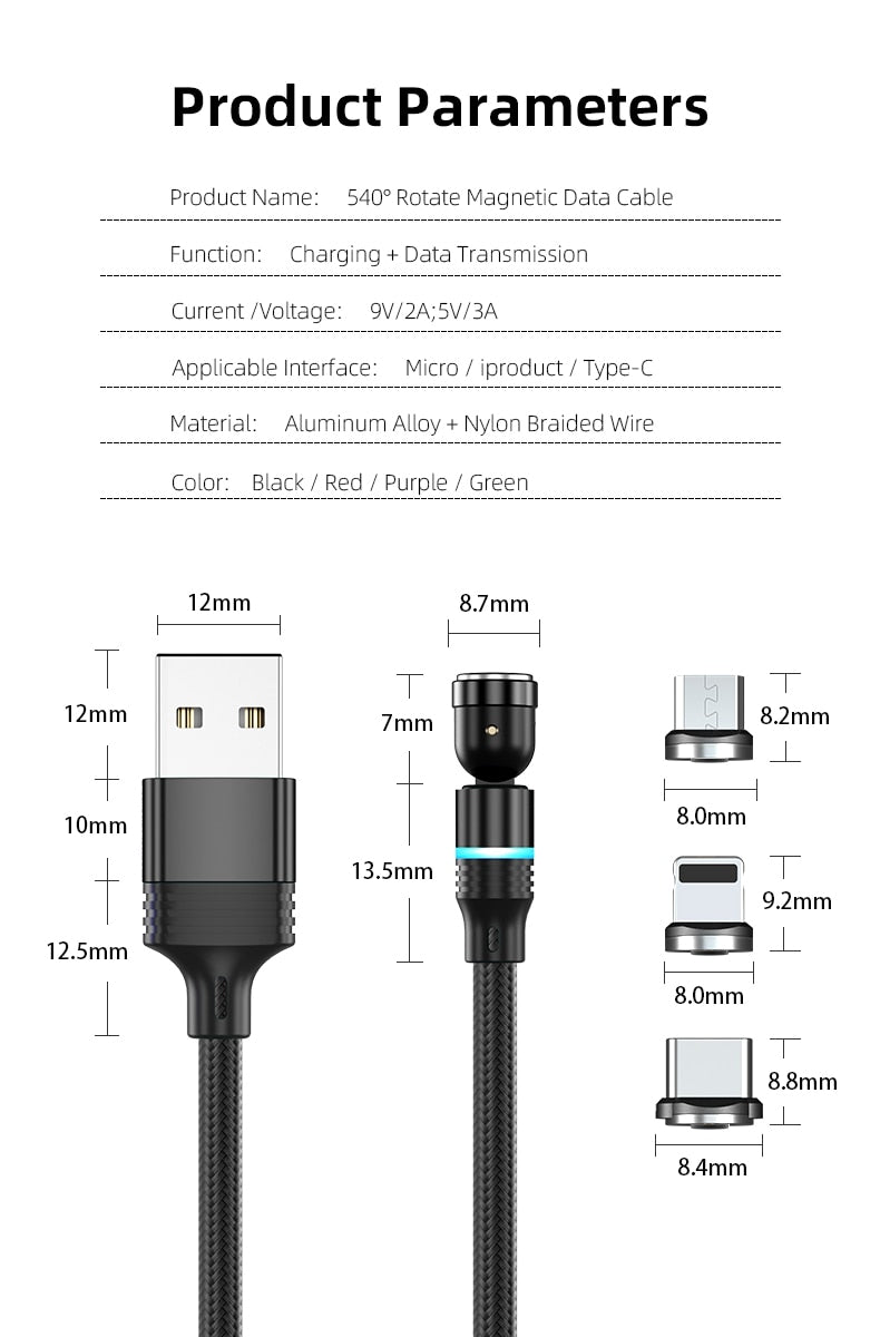 540° Rotate Fast Charging Cable